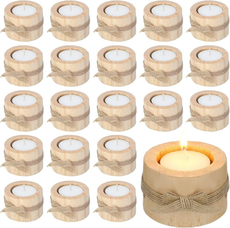 Photo 1 of Wooden Tealight Candle Holder and Candles Handmade Votive Tea Light Candles for Rustic Wedding Baby Shower Favors Party Table Centerpieces Birthday Decoration(80 Pcs)
