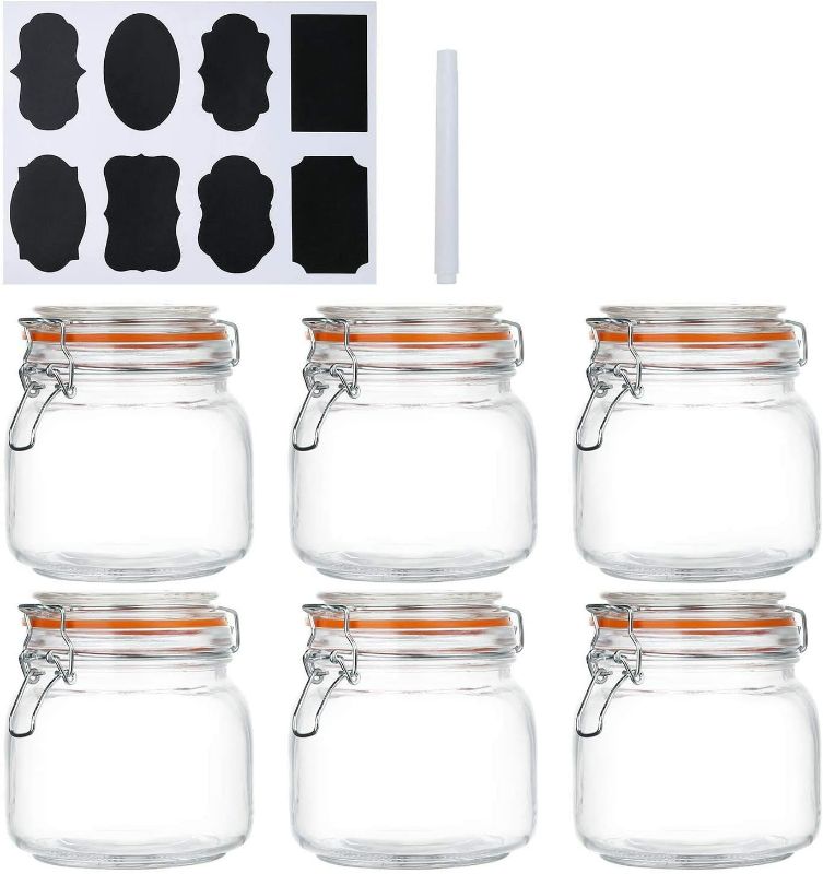 Photo 1 of Encheng 25 oz Glass Jars With Airtight Lids And Leak Proof Rubber Gasket,Wide Mouth Mason Jars With Hinged Lids For Kitchen Canisters 750ml, Glass Storage Containers 6 Pack