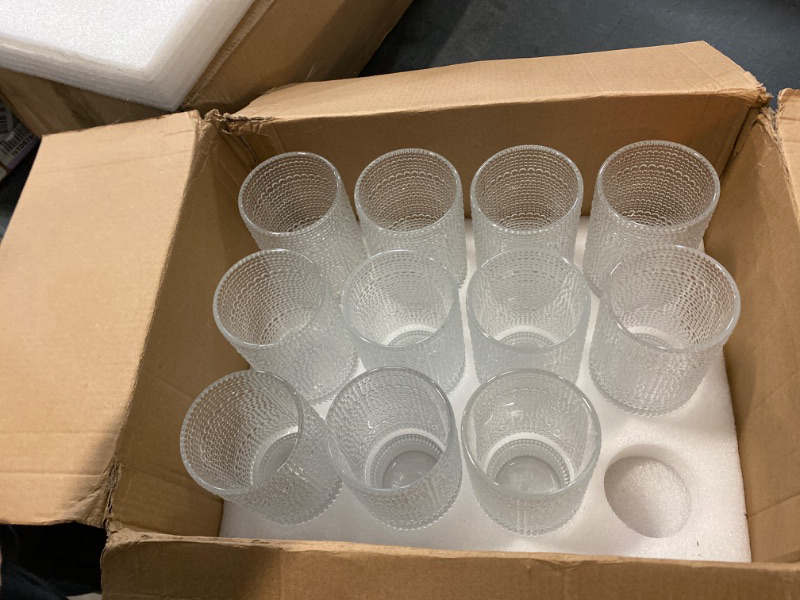Photo 1 of QAPPDA Vintage Tall Drinking Glasses Set of 12,10oz Hobnail Highball Glasses,Romantic Embossed Cocktail Glasses Glass Coffee Glassware Set for Water,Juice,Soda
