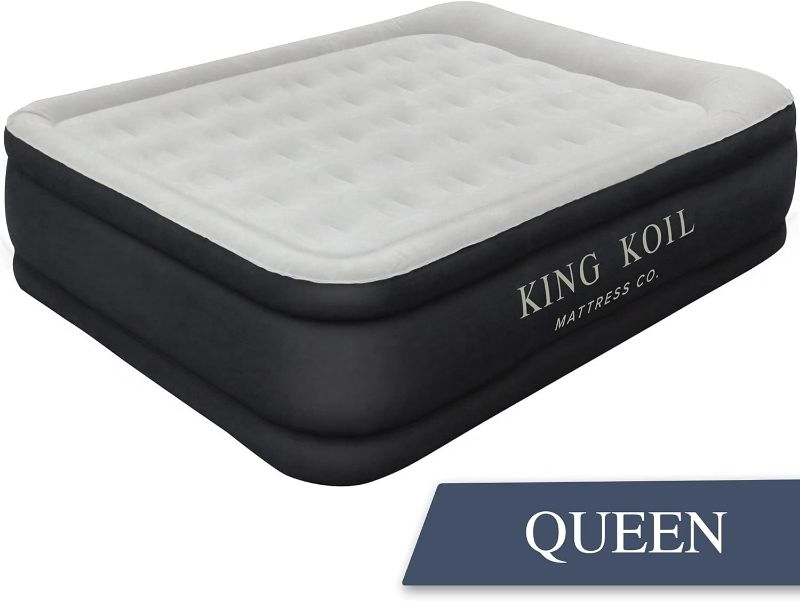 Photo 1 of King Koil Luxury Air Mattress Queen with Built-in Pump for Home, Queen Size Inflatable Airbed Luxury Double High Adjustable Blow Up Mattress, Durable - Portable and Waterproof, Black
