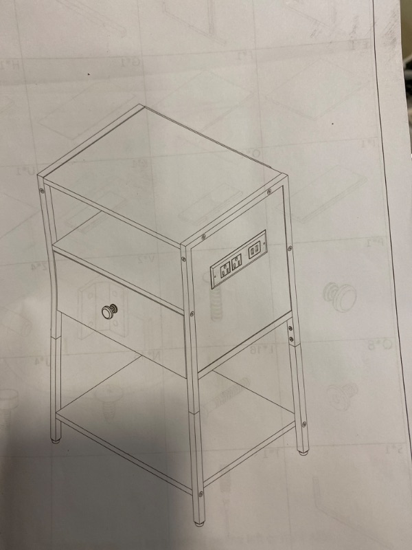 Photo 2 of Nightstand with Charging Station, Bedside Tables with 3 Tiers Storage Space and Door, End Tables with USB Ports and Outlets for Bedroom, Living Room