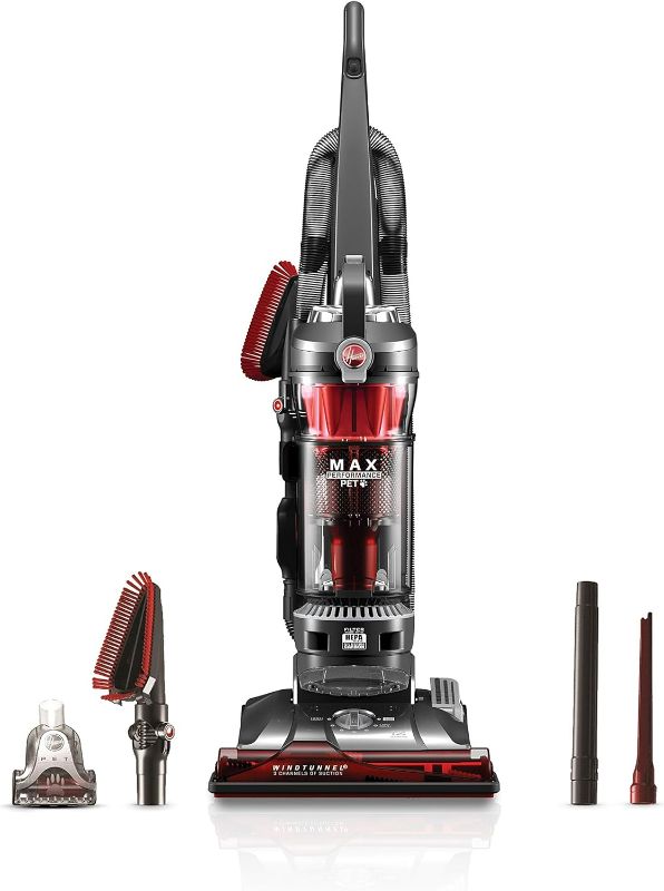 Photo 1 of Hoover WindTunnel 3 Max Performance Pet, Bagless Upright Vacuum Cleaner, HEPA Media Filtration, For Carpet and Hard Floor, UH72625, Red

