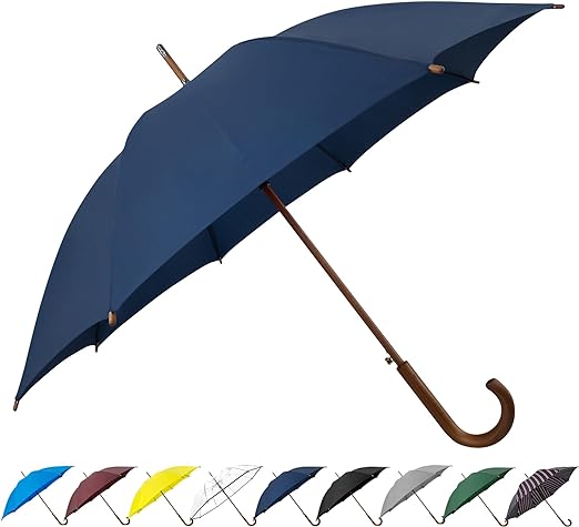 Photo 1 of SoulRain 48" Arc Classic Wood Handle Umbrella Auto Open Windproof Unbreakable Stick Rain Umbrella (Navy) 
