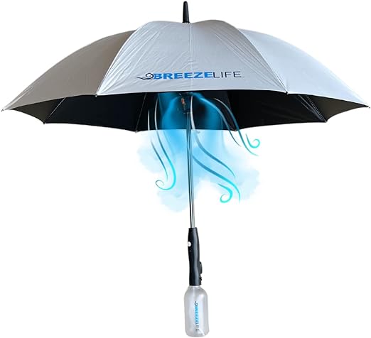 Photo 1 of MISTERBREEZE Sun Umbrella with Fan and Mister. A portable misting fan that blocks 99.9% of all UVA and UVB rays. Cooling for festival, beach and summer activities.
