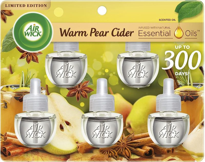 Photo 1 of Air Wick Plug in Scented Oil 5 Refills, Warm Pear Cider, Essential Oils, Air Freshener Fall Scent, Fall décor
