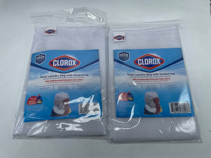 Photo 2 of 2 Pack Clorox Laundry Bag with Drawstring – Heavy Duty Mesh Protection from Odors, Portable Reusable Clothing Storage for College Dorm, Apartment and Travel, One Size, White