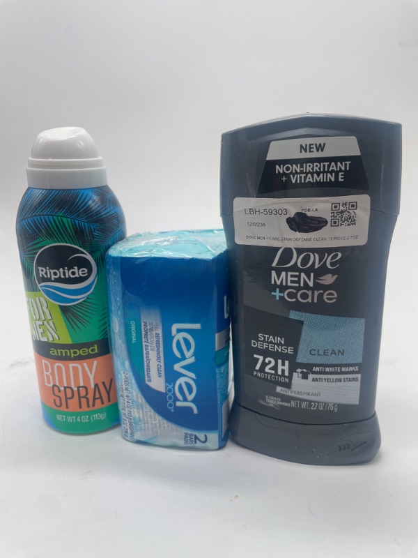 Photo 1 of FOR MEN SURF RIPTIDE BODY SPRAY 4 0Z , Dove Men Deoderant & 2 Pack Lever Bar Soap