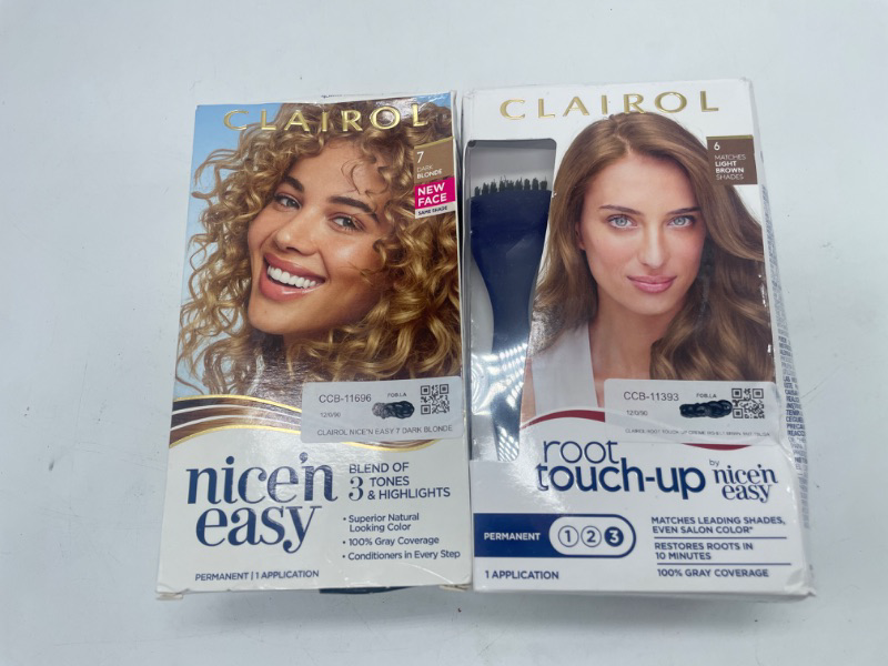 Photo 1 of Clairol Nice'n Easy Permanent Hair Color Dye Creme, 7 Dark Blonde, 1 Application && Clairol Nice 'n Easy Root Touch-Up 6 Light Brown