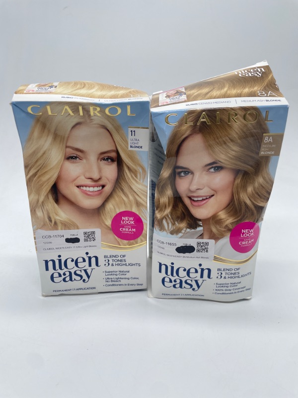 Photo 1 of Clairol Nice'n Easy Liquid Permanent Hair Dye, 8A Medium Ash Blonde Hair Color, Pack of 3 8A/106 Medium Ash Blonde && Clairol Nice'n Easy Permanent Hair Color, 11 Ultra Light Blonde 11 Ultra Light Blonde 6.26 Fl Oz