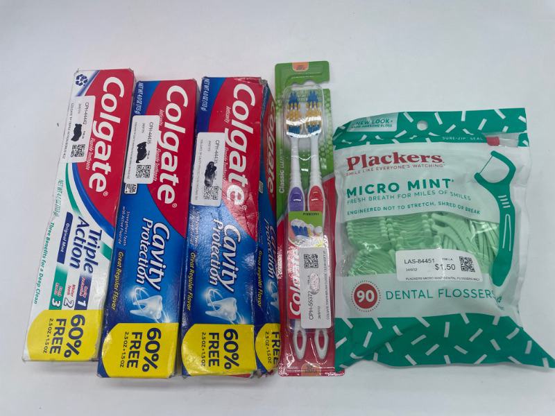 Photo 1 of Teeth Hygeine 5 Piece Bundle Toothpaste ,Toothbrushes & Floss