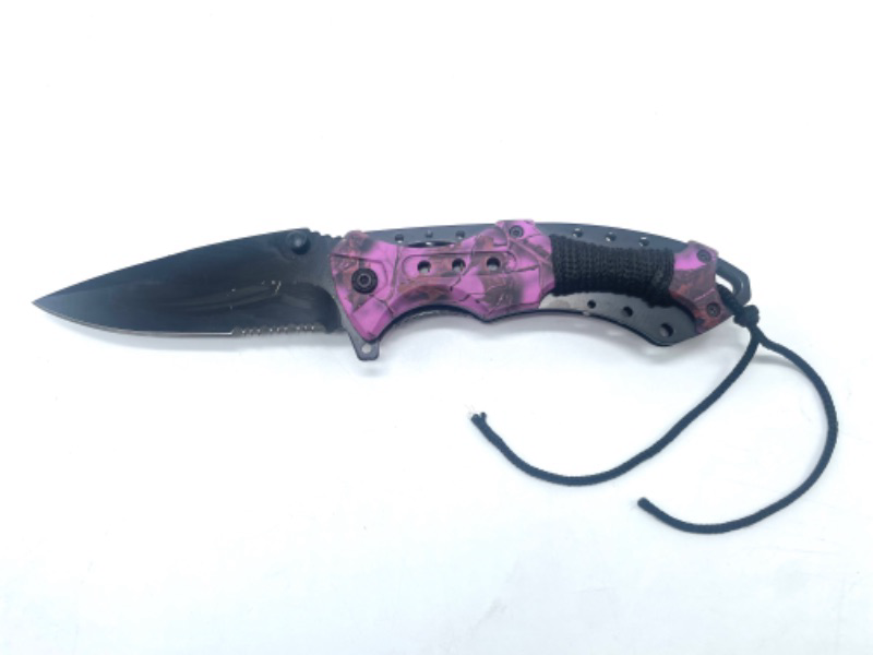 Photo 2 of Purple Camo Leaf Pocket Knife With Clip And Rope string NEW