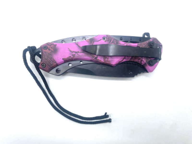 Photo 3 of Purple Camo Leaf Pocket Knife With Clip And Rope string NEW