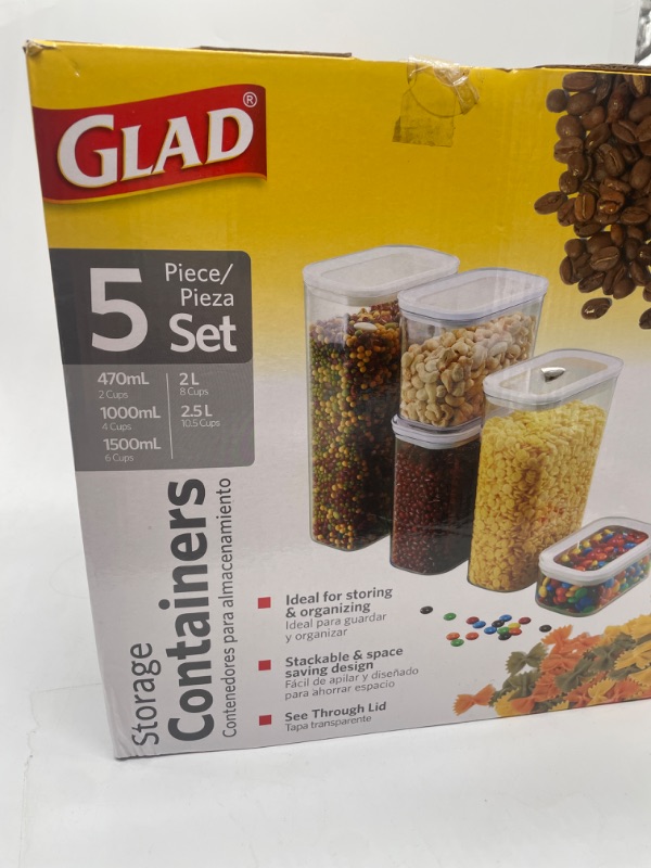 Photo 2 of Glad Food Storage Containers Airtight with Lids | Stackable Canisters for Cereal, Pasta, Baking Supplies | Kitchen Pantry Organization | Assorted Sizes, Set of 5, Clear Set of 5 Clear