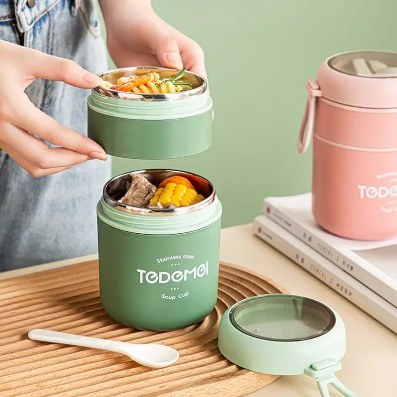 Photo 1 of 1pc 710ML Stainless Steel Lunch Box Drinking Cup With Spoon Food Thermal Jar Insulated Soup Thermal Containers Thermische Lunchbox Beto Box Office School Apartment College Dorm Essentials, Back To School Supplies Chrismas Halloween Gifts
