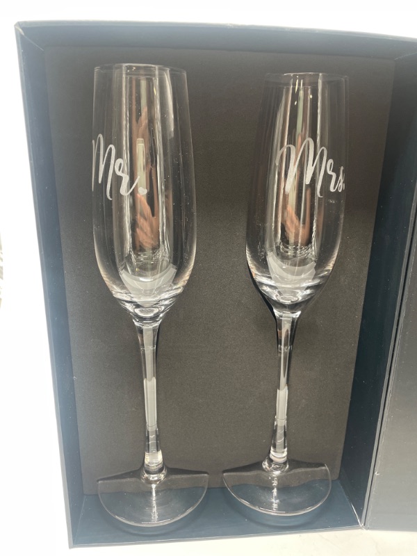 Photo 3 of Sweetzer & Orange Bride and Groom Champagne Glasses (8 oz) Engraved Mr and Mrs Glasses for Wedding Glasses and Toasting Flutes, Bridal Shower Gifts, Engagement Gift. Boxed Mr and Mrs Gifts

