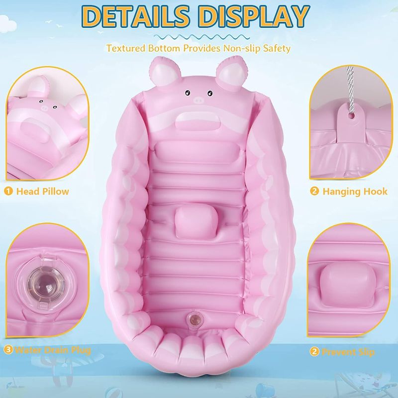 Photo 1 of Inflatable Baby Bathtub, Portable Infant Toddler Bathing Tub Non Slip Travel Bathtub with Air Pump, Pink
