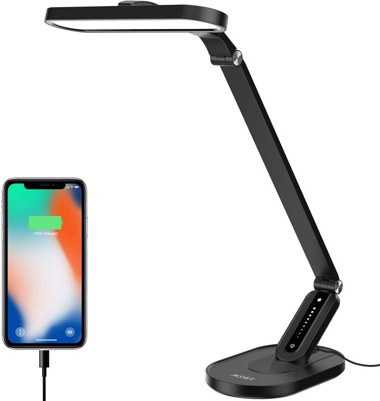 Photo 1 of JKSWT LED Desk Lamp, Eye-Caring Table Lamps with 72 LED, 9 Brightness Levels, 5 Color Modes, USB Charging Port,Touch Control and Memory Function, 10W Reading Lamps for Home Office, Black
