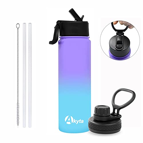 Photo 1 of Akyta 24 OZ Water Bottle, Sports Vacuum Insulated Water Bottle with Straw lid, Keep Water cold/Hot, Double Walled Stainless Steel, Leakproof Wide Mouth Thermos Metal Water Bottles for Hiking Biking

