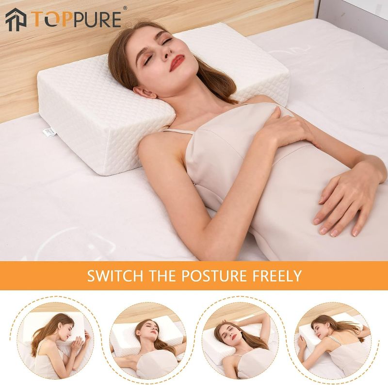 Photo 2 of TOPPURE Cube Memory Foam Pillow Pro-Long for Side Sleepers, Snorers (24"/12"/5"), Soft But Supportive Cervical Pillow for Neck and Shoulder Pain Relief Sleeping, Rectangle Neck Pillow,White
