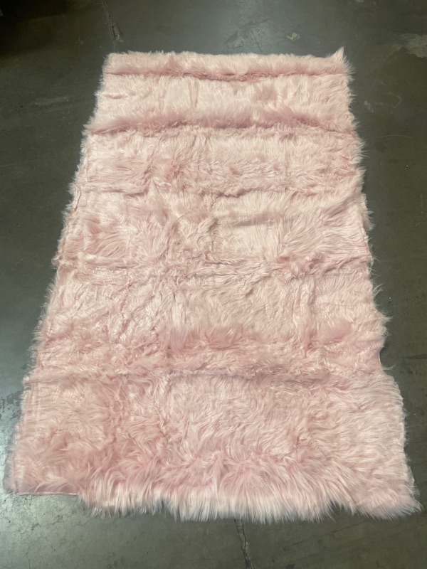 Photo 2 of Super Area Rugs Ultra Soft & Fluffy Faux Sheepskin Rug, Light Pink Carpet for Bedroom Living Room