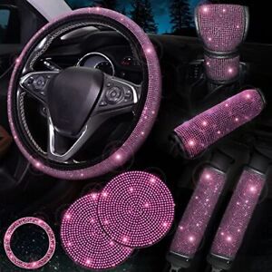 Photo 1 of Pink Steering Wheel Cover Set of 8 Pack Diamond Rhinestone Pink Bling Car 