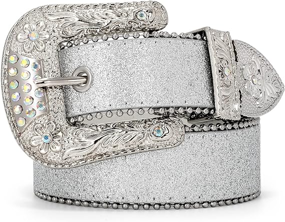 Photo 1 of WERFORU Men Western PU Leather Belt Western Cowboy Women Cowgirl Unisex Waist Belt with Rhinestone Buckle