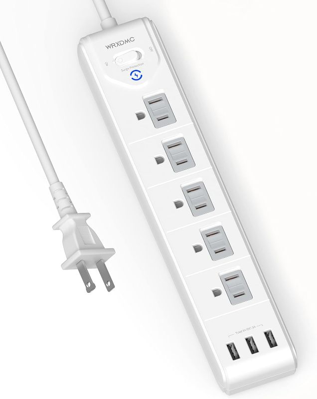 Photo 1 of 2 Prong Power Strip, WRXDMC 2 Prong to 3 Prong Outlet Adapter, 5ft Extension Cord with Polarized Plug, 1680J Surge Protector, 5 AC Outlets & 3 USB, Wall Mountable, Ideal for Non-Grounded Outlets
