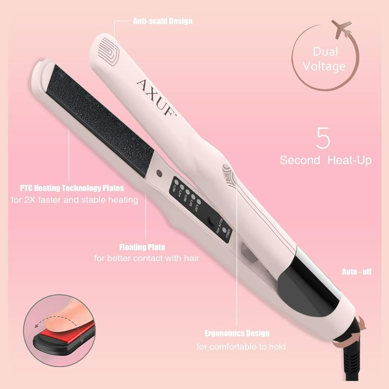 Photo 3 of AXUF Professional Hair Straightener,Flat Iron for Hair with 5s Fast Heating & 5 Temp Setting,Hair Straightener and Curler 2 in 1 for All Hairstyles, 1-inch Dual Voltage,Gifts for Women(Pink)
