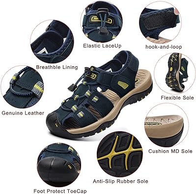 Photo 2 of RUMDAX Men's Sport Sandals Outdoor Hiking Sandals Closed Toe Leather Athletic Trail Walking Casual Sandals Water Shoes size 9

