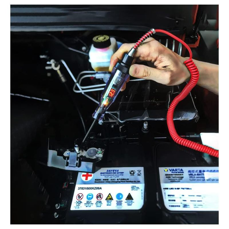 Photo 2 of Test Light Automotive,Circuit Tester 3-48V DC Digital LCD Display,Prolong Spring Cable, for Sedan,SUV,RV,Truck,Lawn Mower,Power Tool(Round Shape, Red, Voltage Display)
