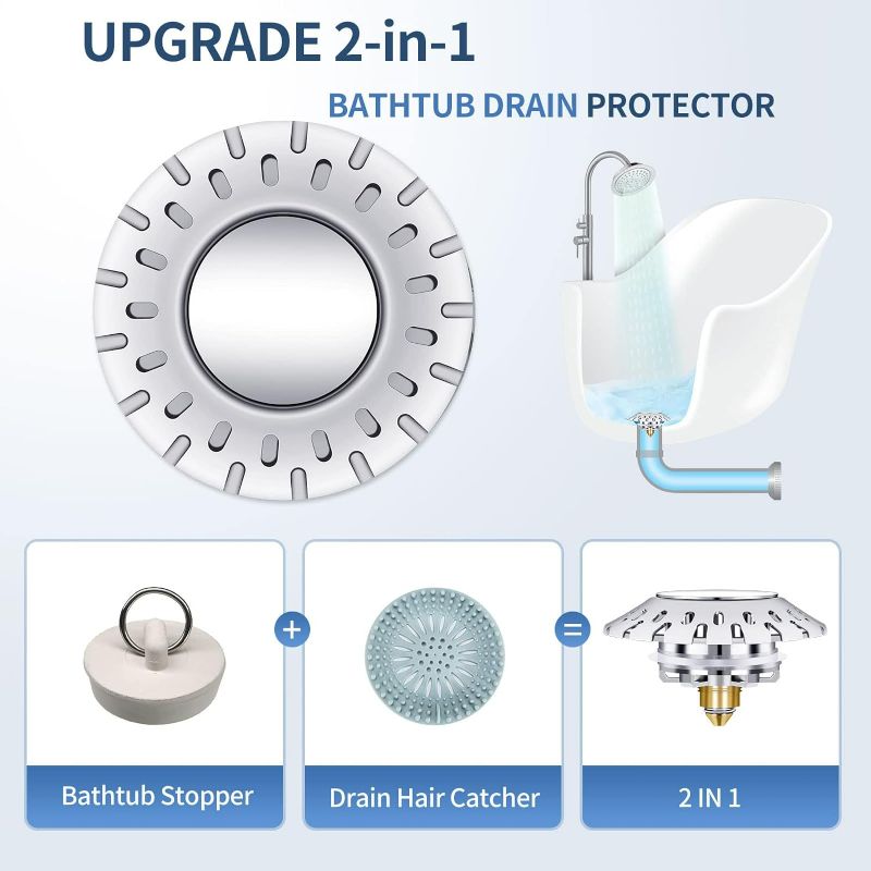 Photo 3 of Universal Bathtub Stopper Tub Drain with Hair Catcher,2 in 1 Pop Up Bath Tub Drain Plug and Cover | Anti-Clog Bathtub Drain Cover | Drain Filter Jugs for US Standard