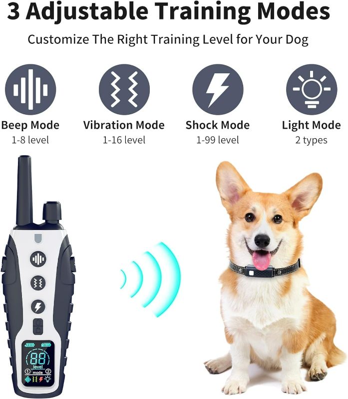 Photo 2 of Dog Shock Collar, Dog Training Collar with Remote 3300FT for Small Medium Large Dogs, IP67 Waterproof Rechargeable Electric Training Collar for Dog with Light, Vibration, Beep, Shock & Keypad Lock
