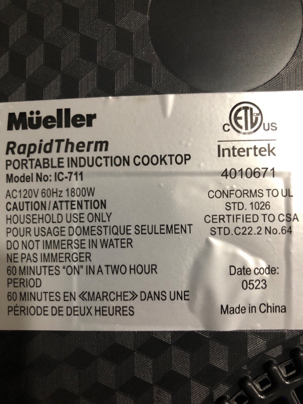Photo 3 of * powers on * does not heat up * sold for parts/repair * 
 Mueller RapidTherm Portable Induction Cooktop Hot Plate Countertop Burner 1800W