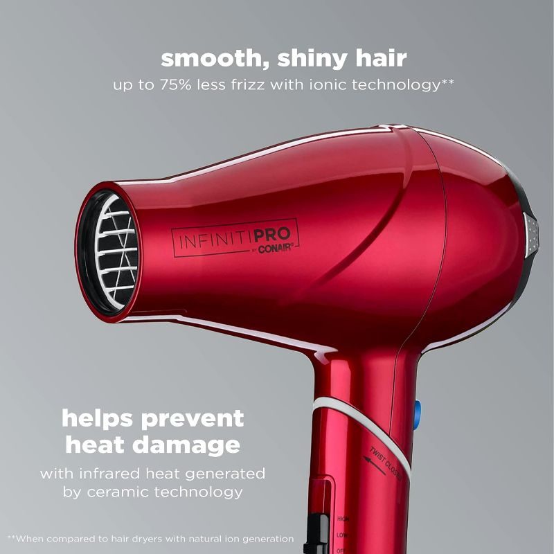 Photo 2 of INFINITIPRO BY CONAIR Travel Hair Dryer with Twist Folding Handle, 1875W Compact Blow Dryer, Red
