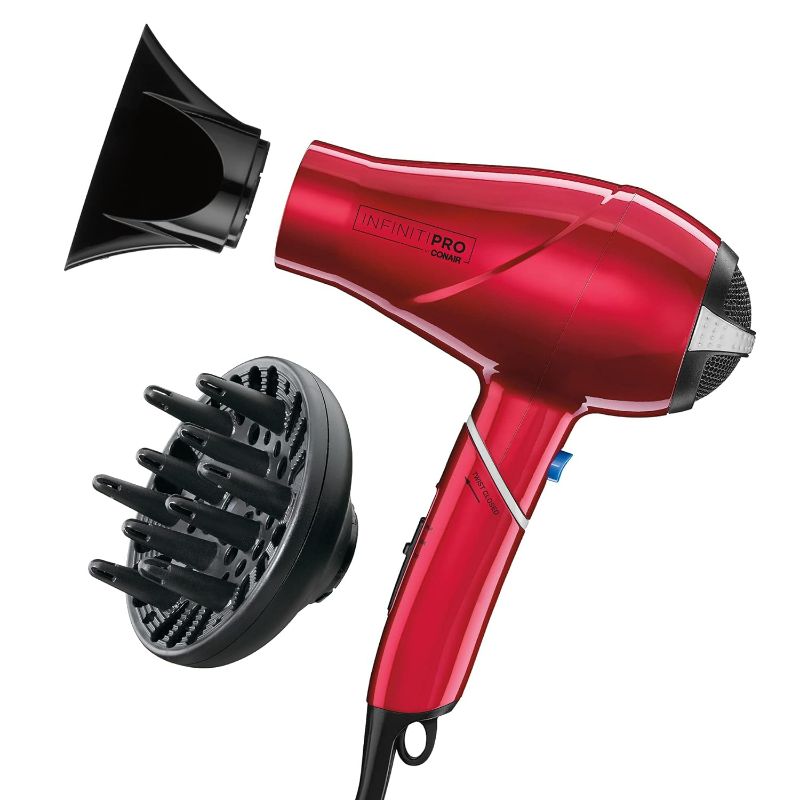 Photo 1 of INFINITIPRO BY CONAIR Travel Hair Dryer with Twist Folding Handle, 1875W Compact Blow Dryer, Red
