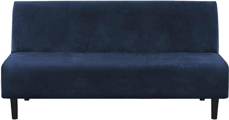 Photo 1 of Real Velvet Futon Cover Armless Sofa Covers Sofa Bed Covers Stretch Futon Couch Cover Sofa Slipcover Furniture Protector Feature Thick Soft Cozy Velvet Fabric Form Fitted Stay In Place, Navy

