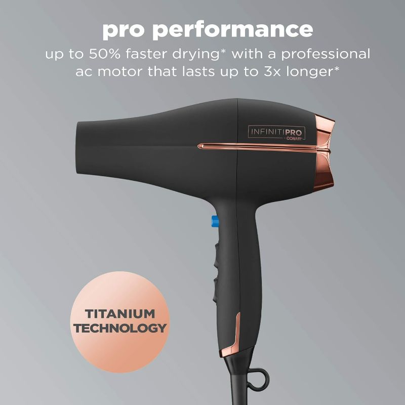 Photo 2 of INFINITIPRO BY CONAIR Hair Dryer, 1875W AC Motor Pro Hair Dryer with Ceramic Technology, Includes Diffuser and Concentrator, Black
