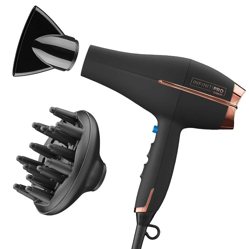 Photo 1 of INFINITIPRO BY CONAIR Hair Dryer, 1875W AC Motor Pro Hair Dryer with Ceramic Technology, Includes Diffuser and Concentrator, Black
