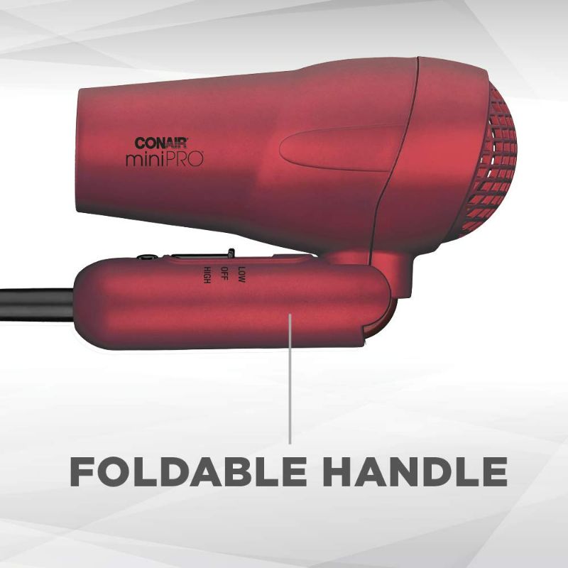 Photo 2 of Conair miniPRO Tourmaline Ceramic Travel Hair Dryer with Folding Handle, Red

