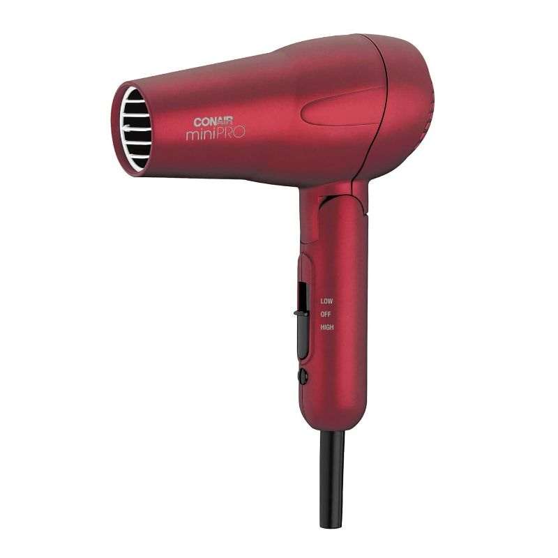 Photo 1 of Conair miniPRO Tourmaline Ceramic Travel Hair Dryer with Folding Handle, Red
