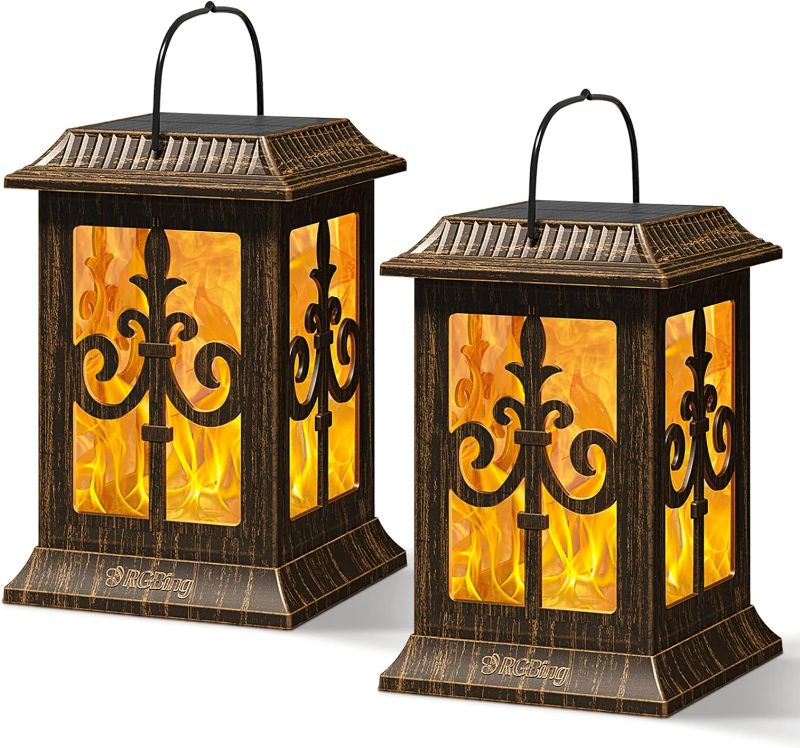 Photo 1 of Solar Lantern Outdoor Hanging Lanterns - RGBING Solar Lanterns Outdoor Waterproof with Clips and Ground Stake, Flickering Led Solar Lanterns Garden Lanterns for Outdoor, Patio, Porch (2 Packs)
