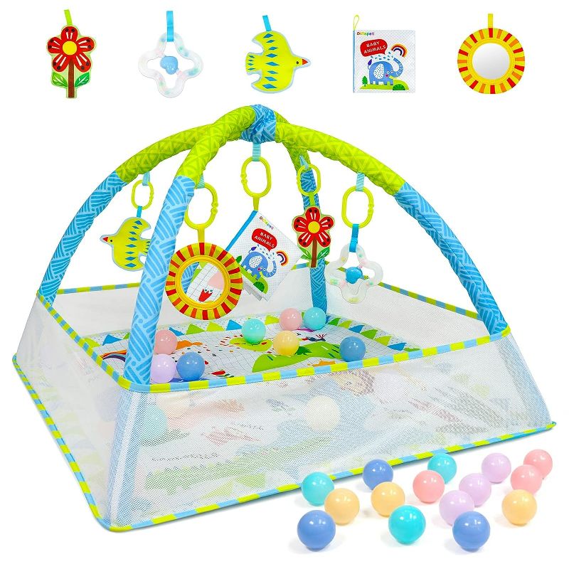 Photo 1 of Dr.Rapeti Baby Play Gym Mat with Ball Pit Activity Gym Center Tummy Time Mat Thickened Mat Sensory Exploration Motor Skill Development for Newborn Infant Baby Toddlers
