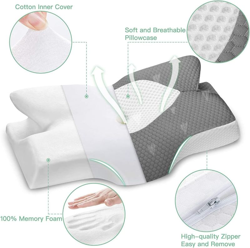 Photo 2 of Elviros Cervical Memory Foam Contour Pillows for Neck and Shoulder Pain, Ergonomic Orthopedic Sleeping Support Pillow for Side Sleepers, Back and Stomach Sleepers (Dark Grey)
