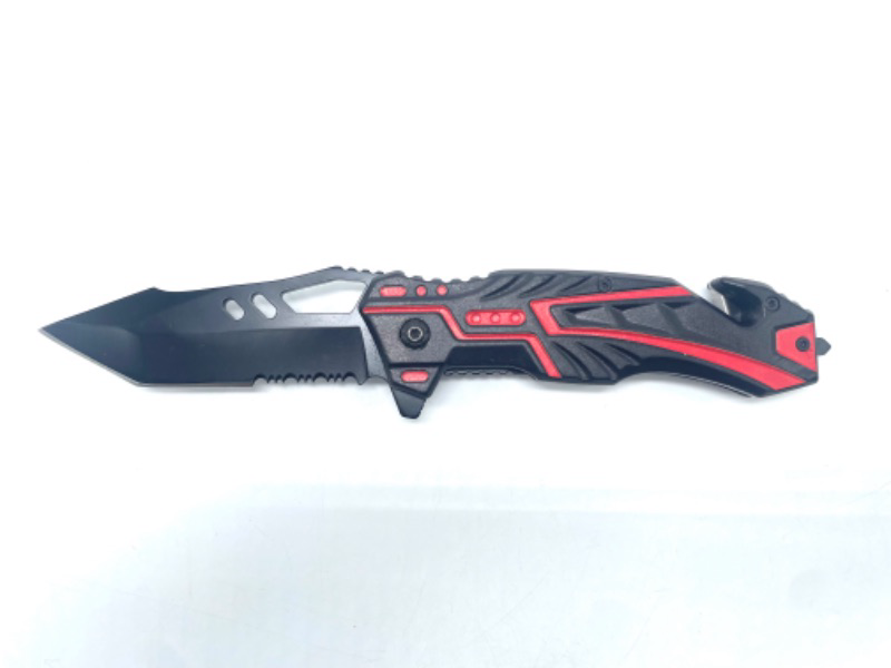 Photo 3 of 8.5" Tanto Tactical Spring Assisted Opening Pocket Knife Red Seatbelt Cutter And Window Breaker Included