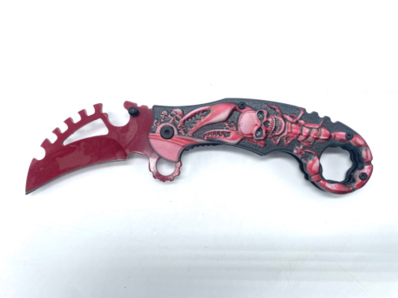 Photo 2 of Red Skull Scorpion Karambit Style Spring Assist Knife