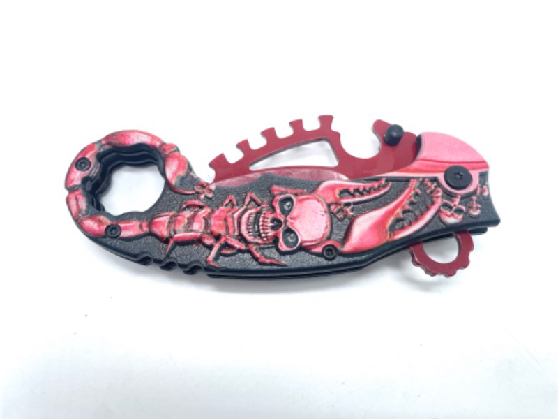 Photo 1 of Red Skull Scorpion Karambit Style Spring Assist Knife