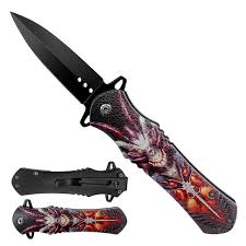 Photo 1 of KS 1204-DG 4.63" DRAGON PRINT HANDLE ASSIST-OPEN SPEAR POINT BLADE FOLDING KNIFE WITH POCKET CLIP