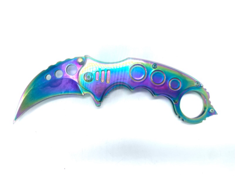 Photo 2 of Oil Slick MULTI-COLORED KARAMBIT SPRING ASSISTED TACTICAL KNIFE