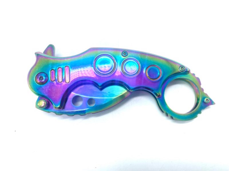Photo 1 of Oil Slick MULTI-COLORED KARAMBIT SPRING ASSISTED TACTICAL KNIFE
