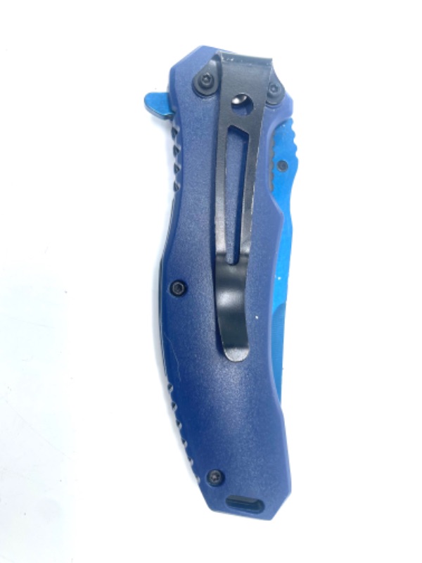 Photo 3 of Blue Skull Holding Chains Pocket Knife Folding 
